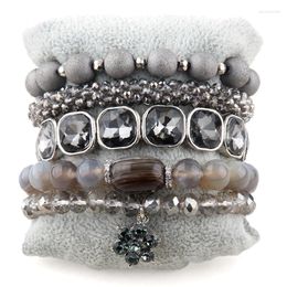 Strand RH modeontwerper Bohemia -armband stelt grijze 5pc stapel armbanden ingesteld voor vrouwen boho sieraden / vrienden verjaardag
