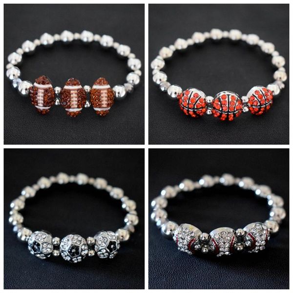 Strand Rhinestone Voleibol Basketall Rugby Béisbol Pulsera Granos Encanto Muñequera Elástica Deportes Joyería Equipo Recuerdo Con Cuentas Hebras