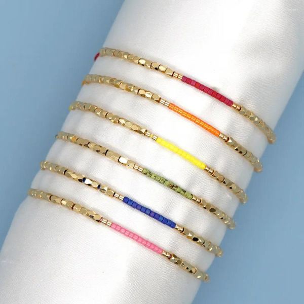 Bracelet de perles de riz à brins, couleur tricoté à la main, bohémien, bloc de mode réglable, perles simples