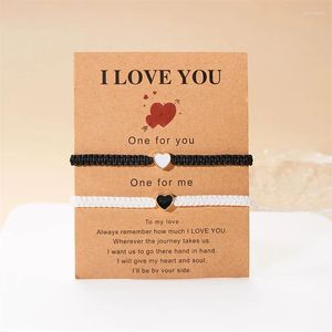 Bracelet de Couple en perles de cœur romantique pour femmes et hommes, corde tressée en noir et blanc, bijoux d'amitié assortis, cadeaux
