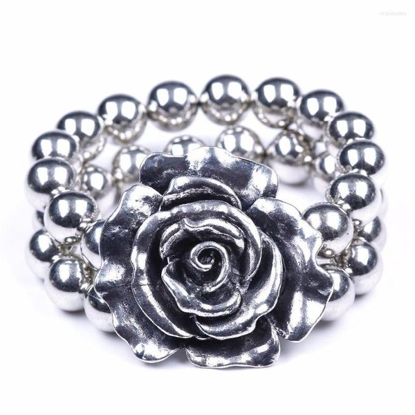 Strand Rose Design Wrap Bracelets Pour Femmes En Métal Perlé Vintage Bijoux Bracelet Personnalisé À La Main Filles Cadeau