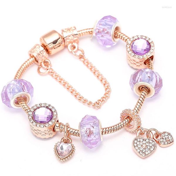 Brin de bijoux en or Rose, perles en verre doux, Bracelet Original pour fille, violet, en forme de cœur, accessoire cadeau