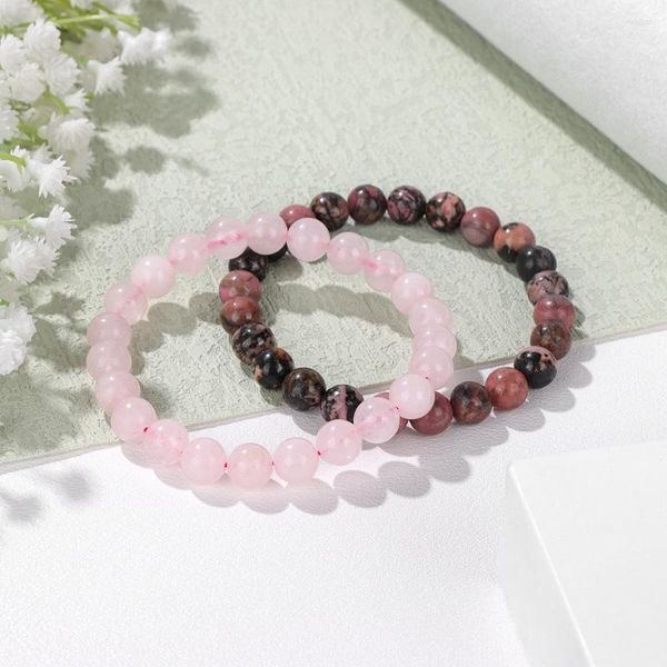 Strand Rose Rose Quartzs Rhodonite Perles Bracelets Pour Femmes Pierre Naturelle 8mm Bracelet Ensemble Violet Améthystes Bracelets Bijoux