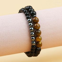 Strand Round Black Beads Horse Brown Tweedelige No Magnetic Stretch Bracelet Set Fashion Natural Hematite Stone Sieraden ornamenten