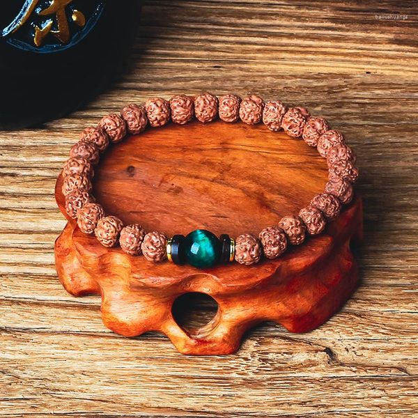 Strand Royal Green Tiger Eye Vajra Bodhi Bracelet Original Rudraksha Méditation Femmes Prière Bouddhisme Tibétain Bijoux