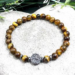 Strand Ruberthen 6 mm Tiger Eye Hematite Beads arbre de vie Bracelet Bracelet Bijoux sur l'énergie des hommes tendances