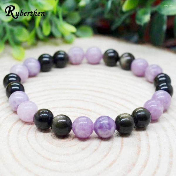 Strand Ruberthen 8 MM Naturel Lépidolite Or Brillant Obsidienne Bracelet Mixte Femmes Perles Pierres Précieuses Énergie Cristaux De Guérison Bijoux