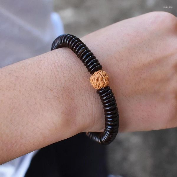 Pulsera elástica de madera con cáscara de coco Rudraksha para hombre y mujer, joyería tibetana de la suerte para la salud, artículos de regalo para meditación y Yoga