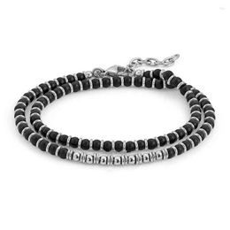 STRAND RAWDA Heren Bracelet Obsidian stenen kralen met roestvrijstalen verstelbare maat 38 cm dubbele keten charme kraal voor vrouwen