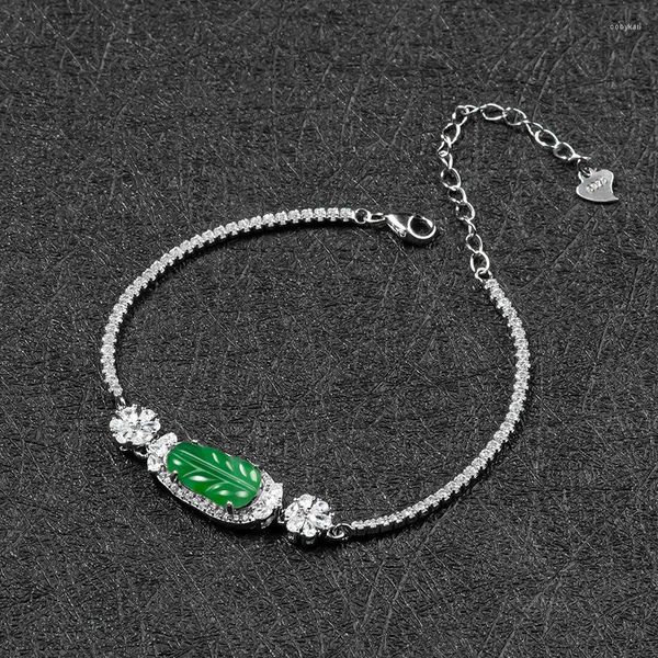 Bracelet en argent S925 incrusté d'argent naturel, produit naturel, Jade, soleil, feuille verte, vêtements à la mode pour femmes, haute qualité