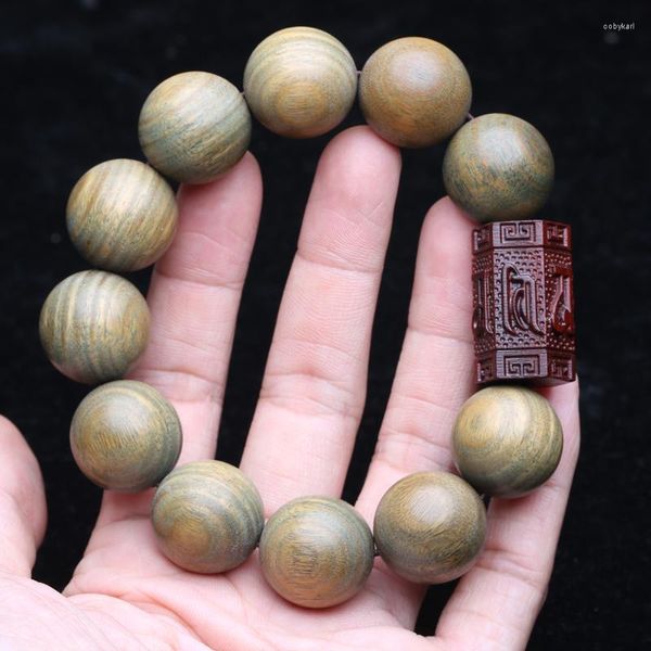 Pulsera de cuentas de madera de sándalo de 20 mm para hombres (sándalo) elástica