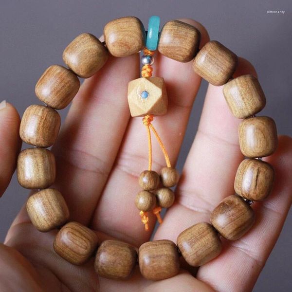 Pulsera de sándalo con cuentas de cubo de manzana tibetana, escritura de madera jugando a Buda para hombres y mujeres