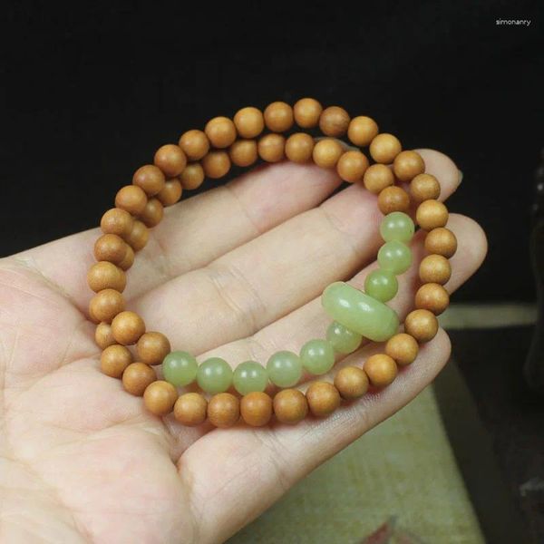 Bracelet en bois de santal, perle de Jade, 6mm, anneau Flexible, Couple Simple