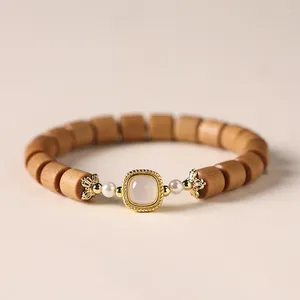 Bracelet en bois de santal pour femme ancienne, Style forêt, incrusté d'or, de couleur blanche et de pierre, de perles mélangées, Niche