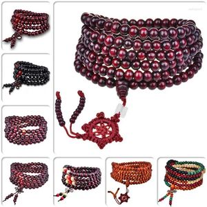 Sandalwood Small Buda Beads Bracelet Purple Multi -capas para hombres pulseras para mujeres 108 Madera