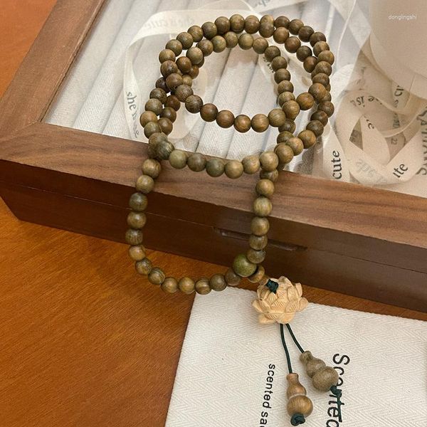 Pulsera Zen de sándalo Strand, cuentas budistas verdes, Rosario multicírculo, boj, amantes del loto, regalo moderno