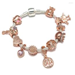 Strand Seialoy Rose Goud Kleur Tree Of Life Charm Armbanden Voor Vrouwen Originele Bella Flower Angel Heart Kralen Armband Bangle