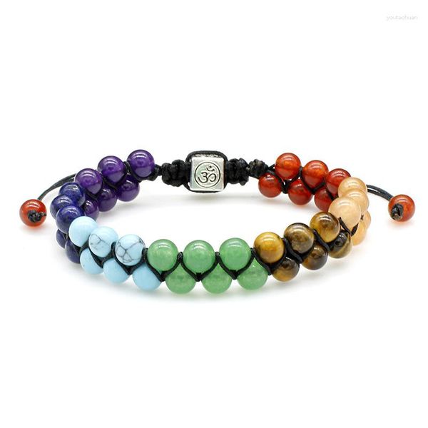 Bracelet de perles en pierre naturelle, corde tressée réglable à la main, Double sept chakras, œil de tigre, vente de brins