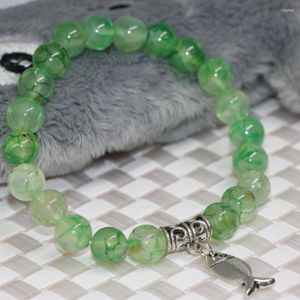 Bracelet en pierre semi-précieuse brin femmes 8mm pomme vert pop-corn naturel Agat cornaline onyx perles rondes bijoux 7.5 pouces B2027