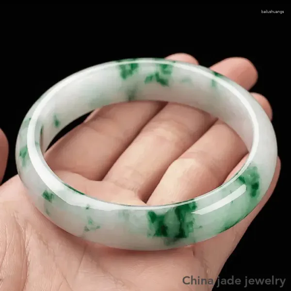 Brazalete de Jade de Birmania de grado A con certificado de envío de hebra, pulseras de mujer con flor verde flotante, jadeíta, brazaletes de piedra de Jades certificados de Myanmar