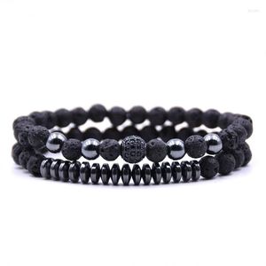 Strand set armband sieraden zwart witte natuurlijke lava stenen kop tijger oog kralen yoga 6 mm mannen en vrouwen dames paar elastiek