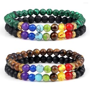 Strand set armband reiki 7 chakra genezende kralen armbanden tijger eye kralen yoga paren afstand voor mannen vrouwen elastische jruwerden