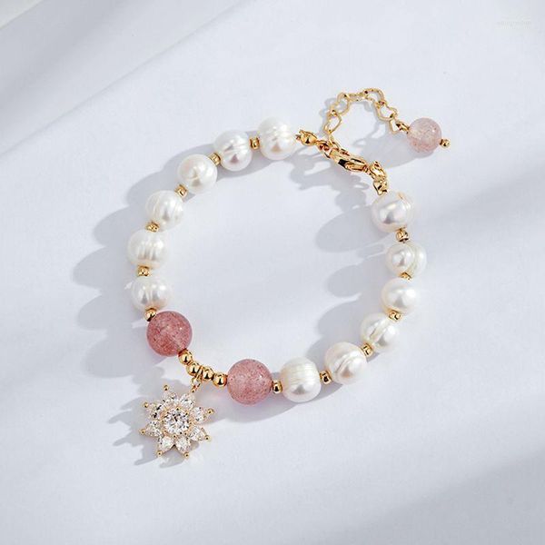 Bracelet en perles d'eau douce en forme de brin pendentif fraise cristal bijoux bracelets porte-bonheur pour les femmes en gros à portée de main