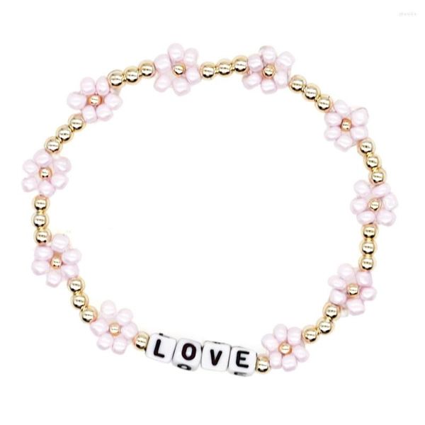 Strand Shinus AMOUR Lettre Bracelets Pour Fille Cadeau Rose Daisy Fleur Charme Pulseras Ton Or Perlé Bracelet Femmes Mignon Bijoux