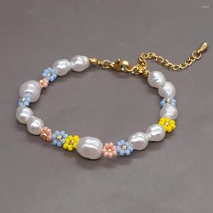 Pulsera de perlas Strand Shinus, Pulseras de margaritas, flor colorida, joyería Y2K de moda para mujer, regalo, cadena ajustable, Pulseras con cuentas