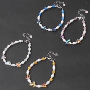 Bracelet en cristal de cœur brillant pour femmes, breloque papillon à facettes, perles naturelles, bijoux faits à la main, tendance