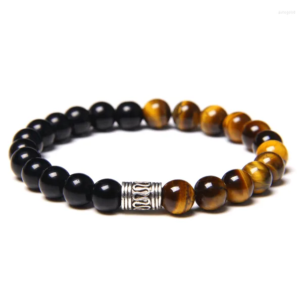 Brin Argent Couleur Charme Bracelets Pour Hommes Naturel Oeil De Tigre Bracelet Mâle Fengshui Noir Agat Pierre Perles Bracelet Pulsera Bijoux