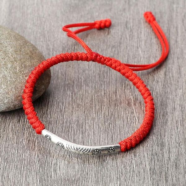 Strand Argent Couleur Long Tube Tressé Bracelet Chanceux Rouge Noir Fil À La Main Réglable Bracelet Charme Hommes Femmes Bouddhisme Bijoux Cadeaux