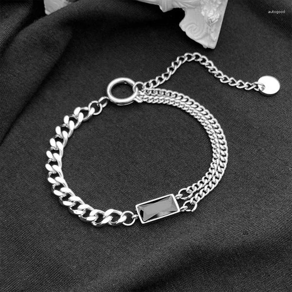 Bracelet Punk couleur argent pour hommes, classique, Hip Hop, Harajuku, chaîne épaisse, Double pendentif fin, lien rond, bijoux