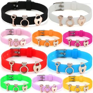 Strand Argent Plaqué Serrure À Clé Perle Maille Bracelets En Caoutchouc De Silicone Élasticité Bracelet Bracelet À Breloques Pour Les Femmes Bijoux De Saint Valentin