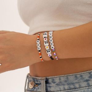 Strand Simple Perlé Élastique Bracelet Ensemble Pour Femmes Lettre Amour Idyllique Doux Amitié Bracelets Bijoux Saint Valentin Cadeau