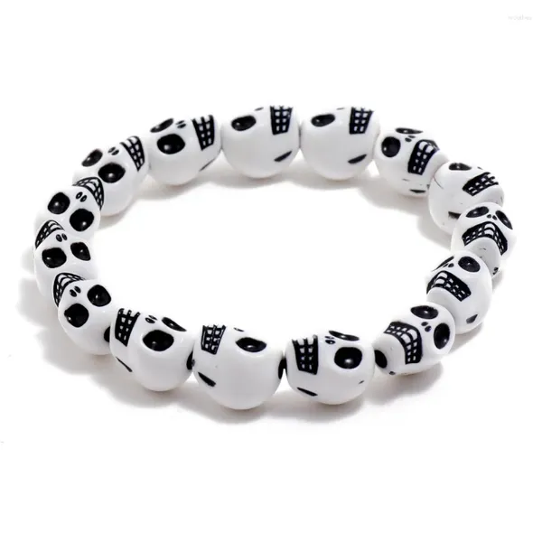 Brin Simple noir blanc résine crâne pour hommes à la mode élasticité Bracelet Vintage Halloween bijoux mâle cadeau