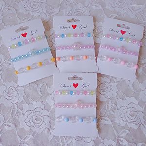 STRAND Simple Candy Color Transparant kralen Bracelet 3pcs Set Cute Heart Star armbanden voor meisjes Princess Handgemaakte mode -sieraden