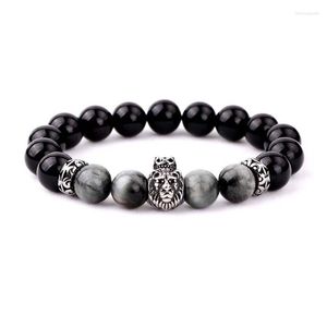 STRAND Simple Design Dier Roestvrij staal Wolf Lion Boeddha Charms Natural Stone Eagle kralen Elastische armband mannen