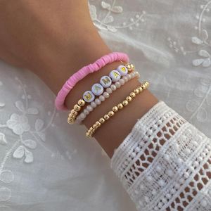 Strand Eenvoudig Ontwerp Mama Letter Layer Armbanden Roze Kleur Dames Dragen Parel Kralen Steen Sieraden Set Voor Gift