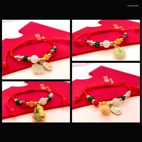 Strand Simple Jade Zhaocai Nafu Red Honmeinian Pulsera tejida a mano Joyería para hombres y mujeres