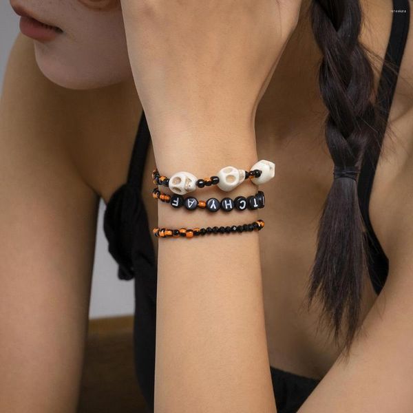 Bracelet avec lettres de crâne pour femmes, doux et Cool, chaîne perlée, à la mode, bijoux, cadeau d'anniversaire