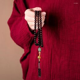 Bracelet à petites feuilles de bois de santal rouge, 108 perles de bouddha, avec une perle de transfert de moiré de Jade, grand pendentif en laque