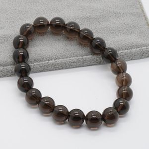 Strand Smoky Quartz Bracelet Stone Beads Crystal Women Men 8 ''