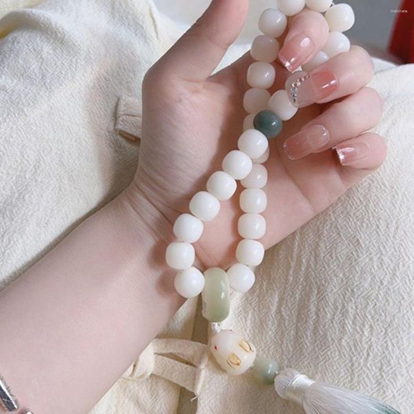 Strand SNQP White Jade Bodhi Bracelet Pequeño estilo chino Car Gear Hanging Accessories Multi Circle hecho a mano DIY Beads Handheld