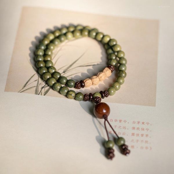 Strand SNQPRosario con cuentas de sándalo natural, collar de loto verde 108, pulsera de 8 mm, cuentas de madera para yoga y oración budista