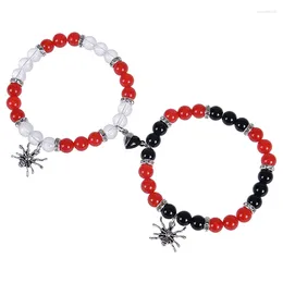 Strand Spider Couple Bracelets Web Crystal Beads Bracelet Heart Magnetic Matching Halloween Bijoux pour femmes cadeaux