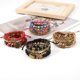 Strand Bracelets Empilables Pour Femmes Bohème Multicouche Stretch Perles Bracelet Fille Hippie Extensible Perlé À La Main Yeux Éléphant
