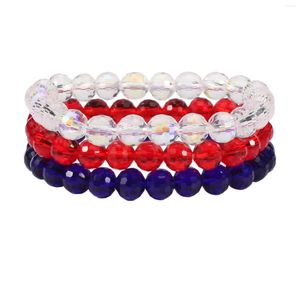 Pulseras apilables de hilo para mujeres y niñas, cuentas de cristal artificiales rojas, blancas y azules, pulsera elástica con bandera americana