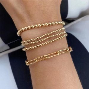 Bracelet en perles d'acier inoxydable brin 14k plaqué or perles rondes extensible élastique pour les femmes bijoux faits à la main cadeau
