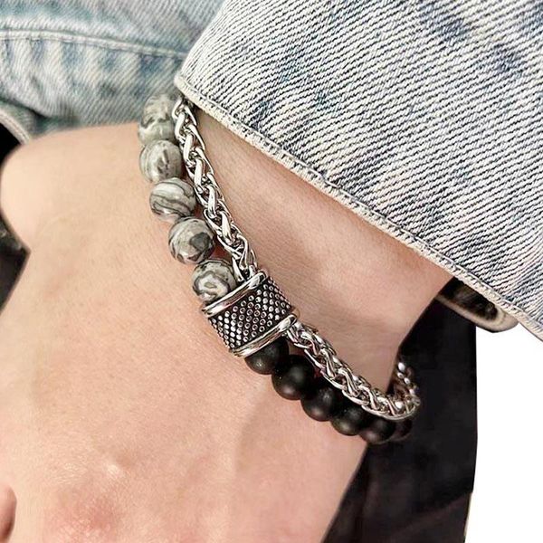 Bracelet en acier inoxydable pour hommes, chaîne de panier de fleurs, Double pierre givrée, bijoux noirs